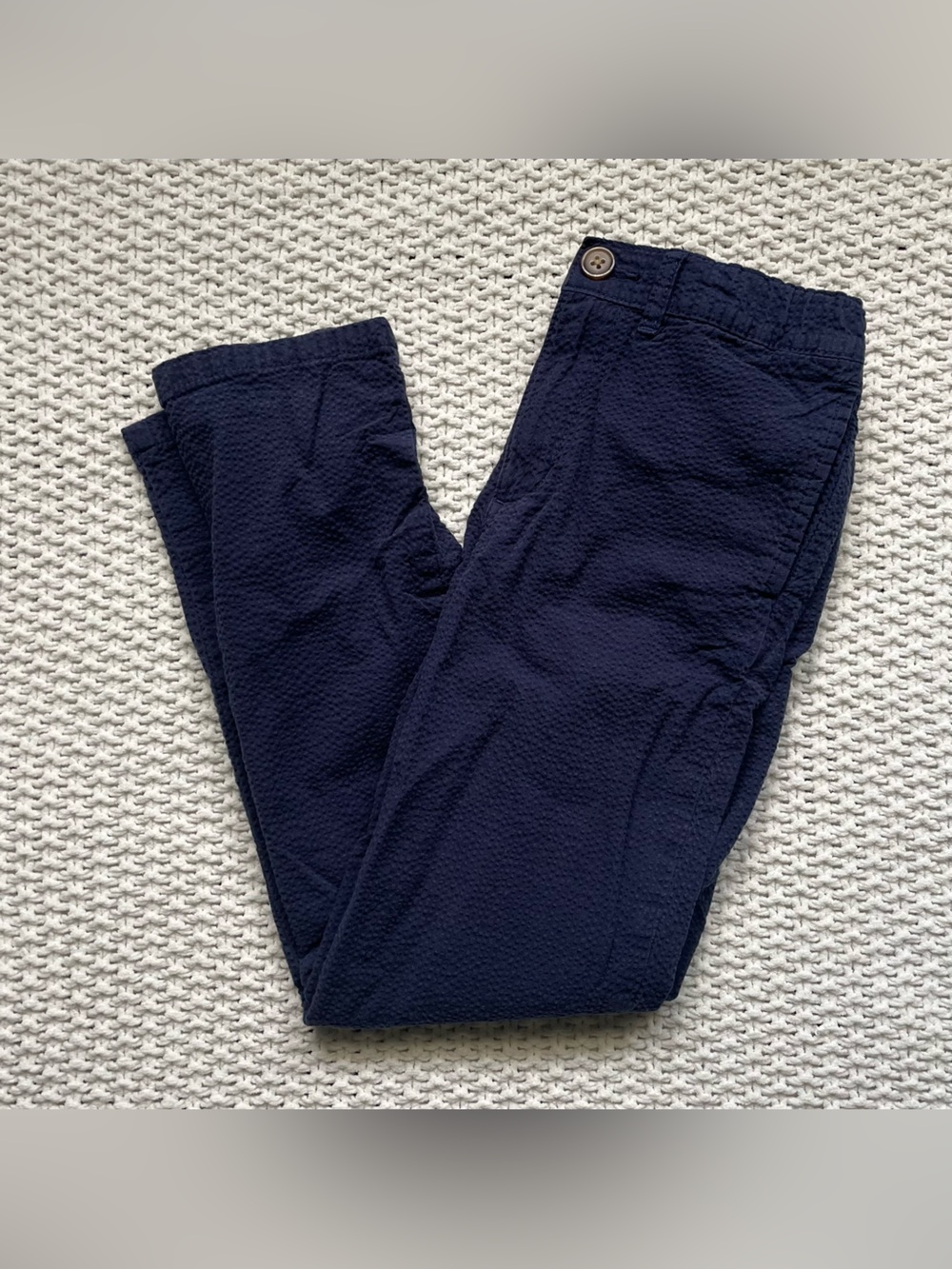 Boy’s Hope & Henry Navy Seersucker-Texture Chino Pants